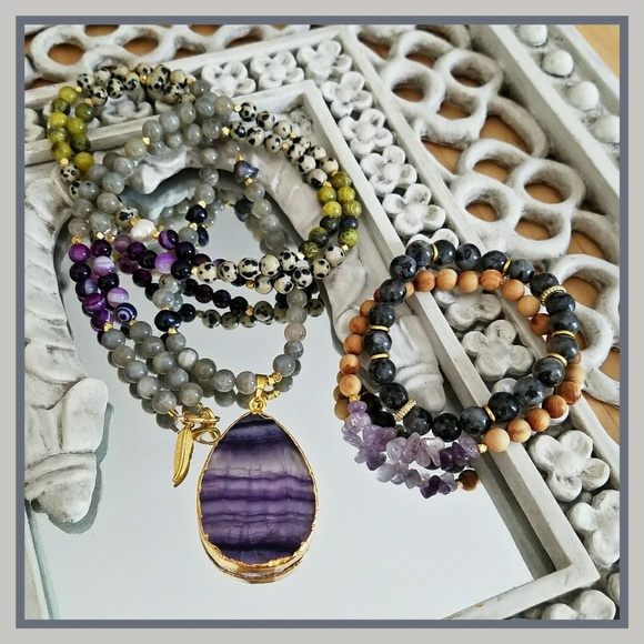 💖HP✨Hand Beaded Agate & Gold Necklace & Bracelets - Picture 1 of 6